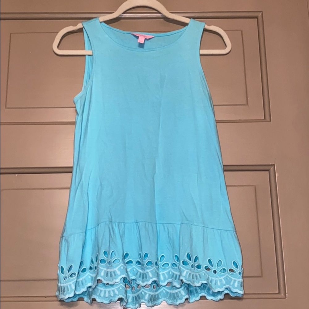 Lilly Pulitzer Solid Blue Blouse Ruffled Bottom - image 1